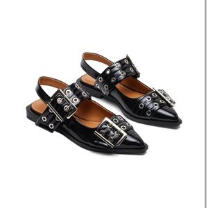 Black Buckle Pointed Toe Flats